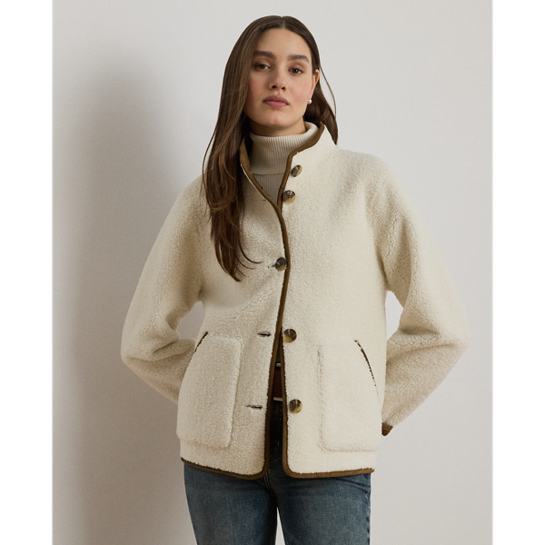 Ralph Lauren Faux-shearling Funnelneck Coat In Cream