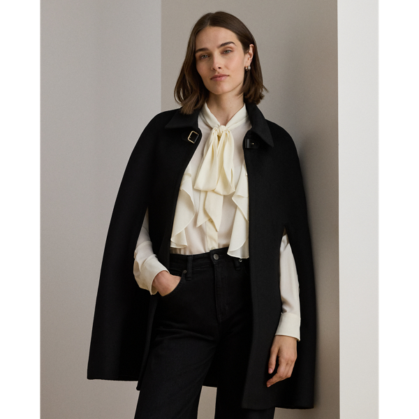 Ralph Lauren Buckle-trim Wool-blend Cape In Black