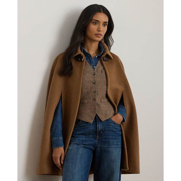 Ralph Lauren Buckle-trim Wool-blend Cape In New Vicuna