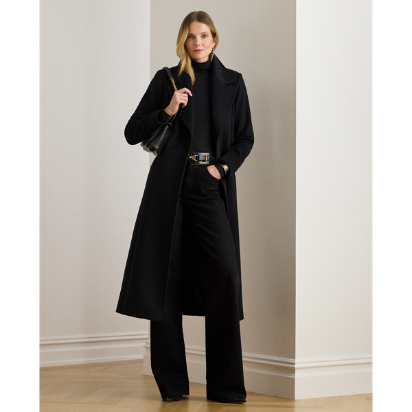 Ralph Lauren Wool-blend Wrap Coat In Black