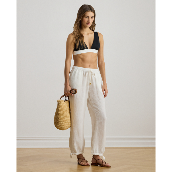 Ralph Lauren Cotton Gauze Drawcord Ankle Pant In White
