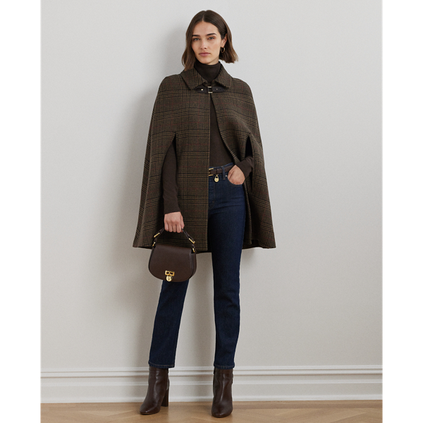 Ralph Lauren Glen Plaid Buckle-trim Wool-blend Cape In Grand