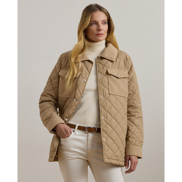 Shop Ralph Lauren Quilted Shirt Jacket In Sand Dune