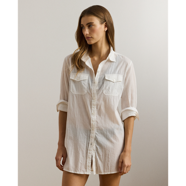 Ralph Lauren Crushed Cotton Camp Shirt Cover-up In White