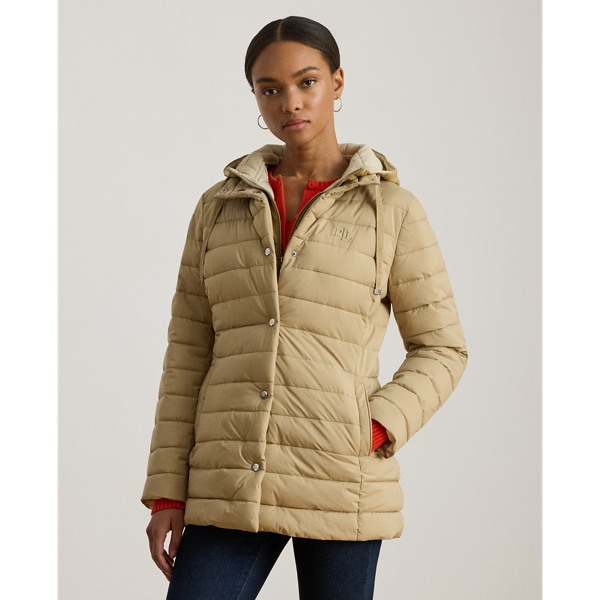 Designed with a drawcord hood and an insulated silhouette to keep you warm, this style features a channel-quilted puffer shell layered over a vestee. A tonal embroidered monogram at the chest and "LRL"-engraved snaps add unmistakable Lauren  Ralph Lauren Lauren style.