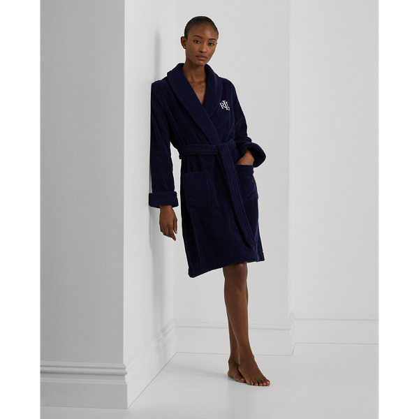 Ralph Lauren Cotton Terry Shawl-collar Robe In Navy