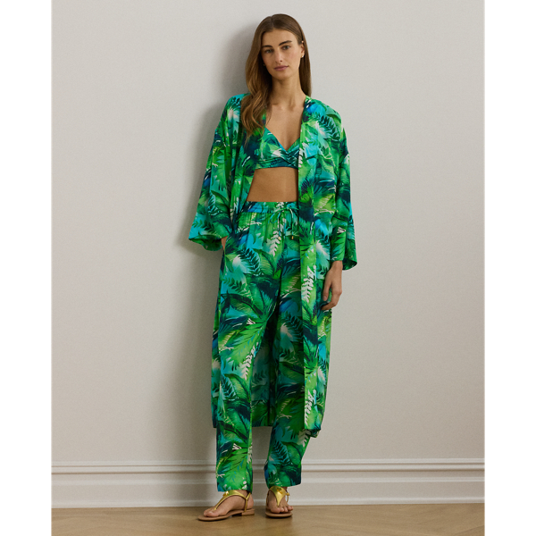 Ralph Lauren Palm-frond-print Robe Cover-up In Multi