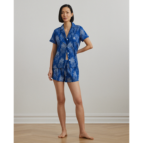 Ralph Lauren Floral Cotton-blend Lawn Boxer Sleep Set In Navy Print