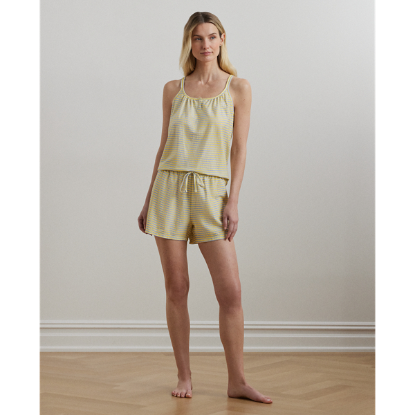 Ralph Lauren Striped Jersey Double-strap Boxer Pj Set In Yellow Print
