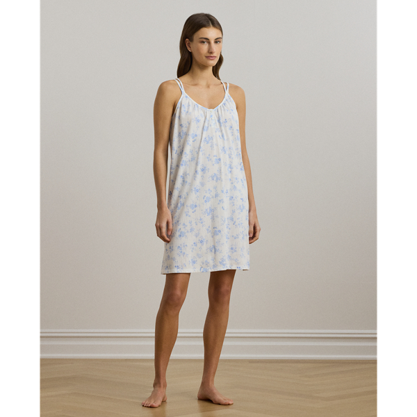 Ralph Lauren Floral Jersey Double-strap Nightgown In Blue Floral