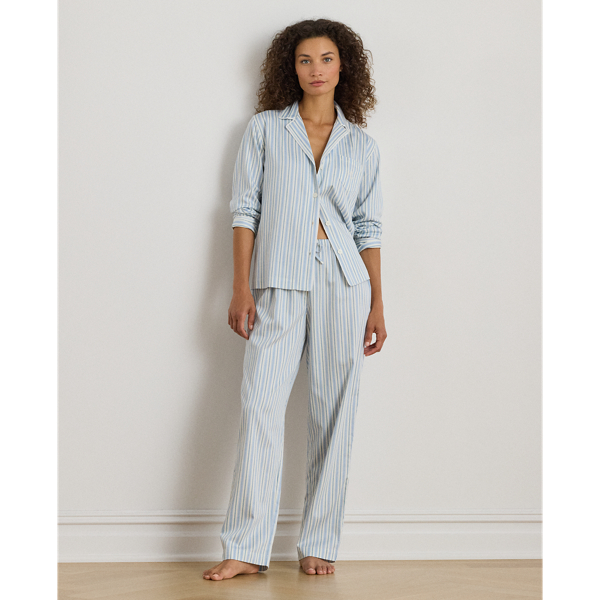 Ralph Lauren Striped Cotton-blend Sateen Sleep Set In Gray