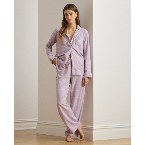 Ralph Lauren Plaid Cotton-blend Twill Sleep Set In Purple