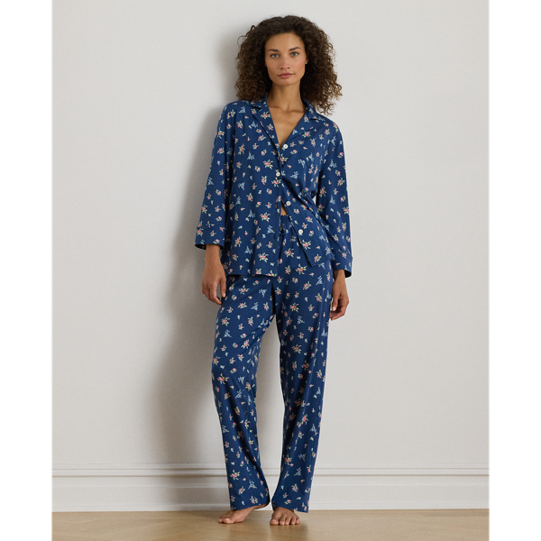 Ralph Lauren Floral Cotton-blend Jersey Sleep Set In Blue