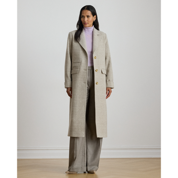Ralph Lauren Glen Plaid Wool-blend Reefer Coat In Gray
