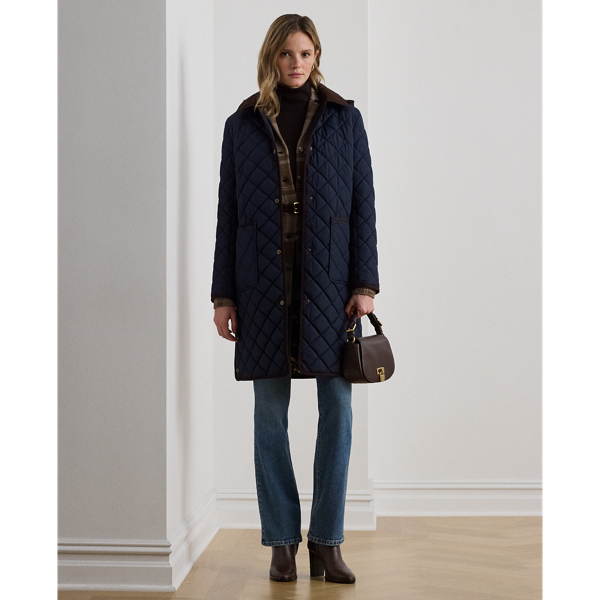 Ralph Lauren Corduroy-trim Diamond-quilted Coat In Blue