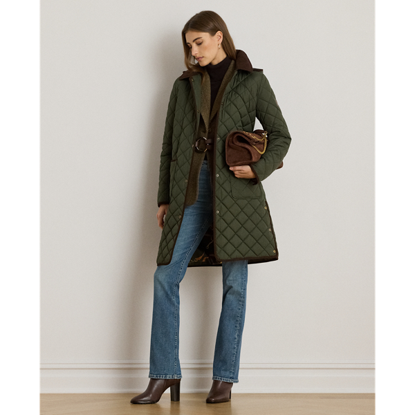 Ralph Lauren Corduroy-trim Diamond-quilted Coat In Green