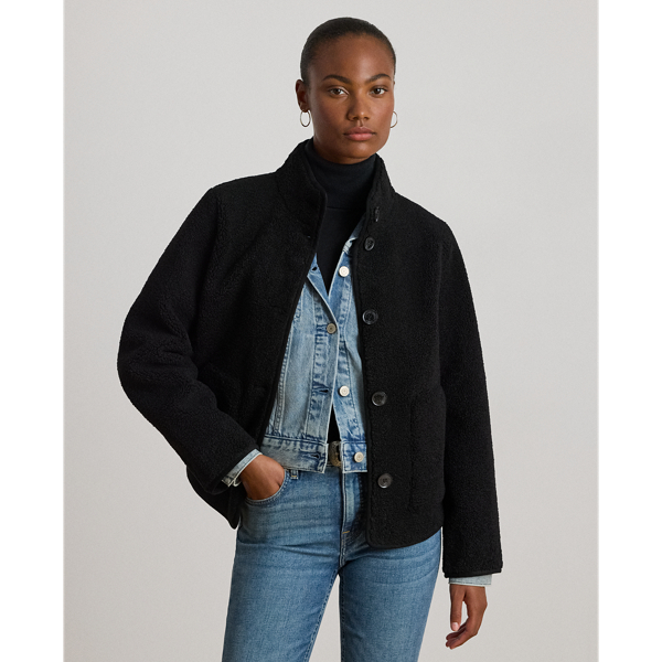 Ralph Lauren Faux-shearling Funnelneck Coat In Black