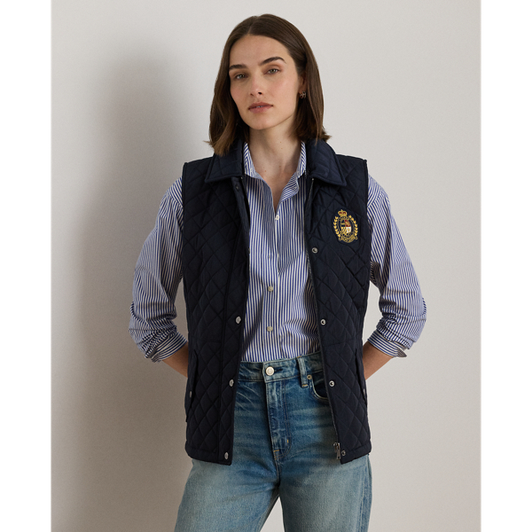 Ralph Lauren Crest-patch Diamond-quilted Vest In Multi