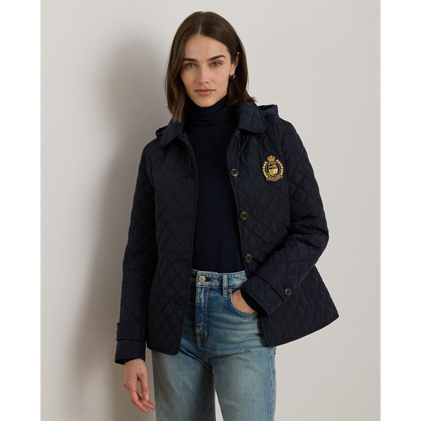 Ralph Lauren Crest-patch Quilted Hooded Jacket In Blue