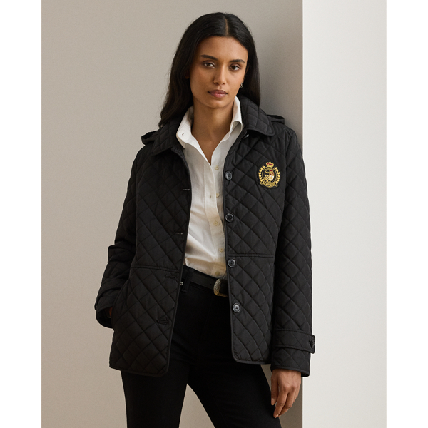 Ralph Lauren Crest-patch Quilted Hooded Jacket In Black