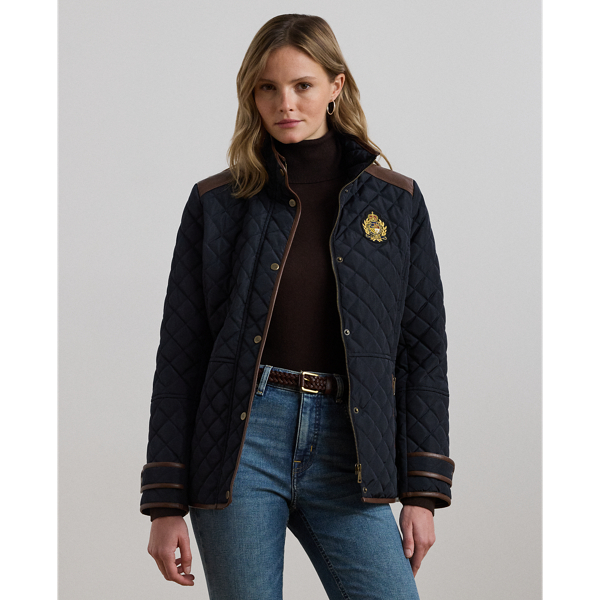 Ralph Lauren Crest-patch Quilted Funnelneck Jacket In Black