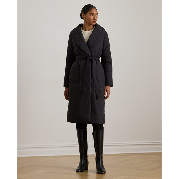 Ralph Lauren Belted Oversize-collar Puffer Wrap Coat In Black
