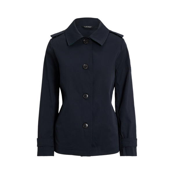 Embroidered-Crest Twill Trench Coat