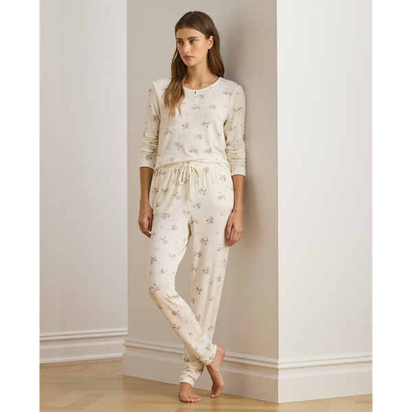 Ralph Lauren Floral Cotton-blend Henley Jogger Pj Set In White
