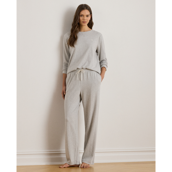 Ralph Lauren Cotton Jacquard Crewneck Pajama Set In Gray