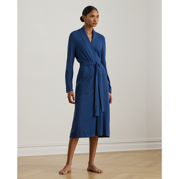 Ralph Lauren Cotton-cashmere Jersey Long Robe In Blue