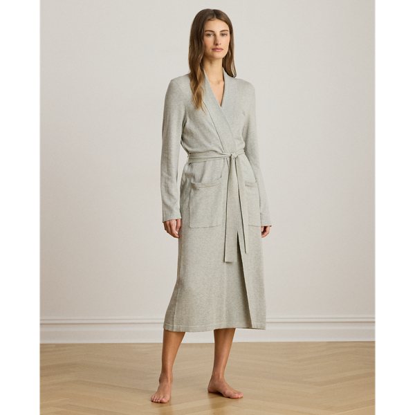 Ralph Lauren Cotton-cashmere Jersey Long Robe In Gray