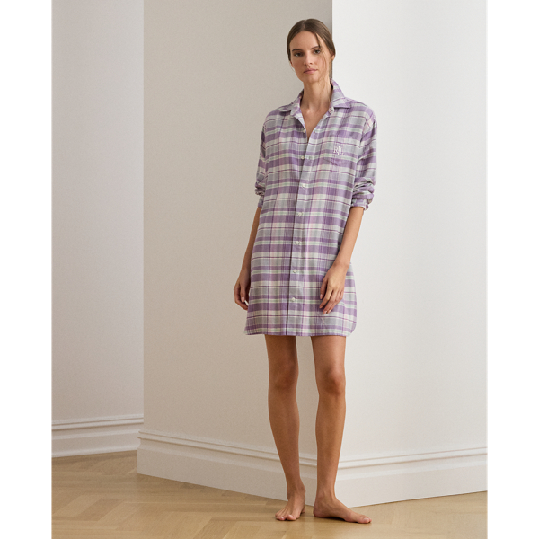 Ralph Lauren Plaid Cotton-blend Twill Sleep Shirt In Multi