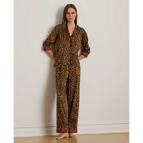Ralph Lauren Leopard-paisley Sateen Sleep Set In Brown