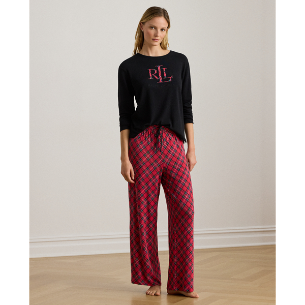 Ralph Lauren Plaid Cotton-blend Pajama Set In Black