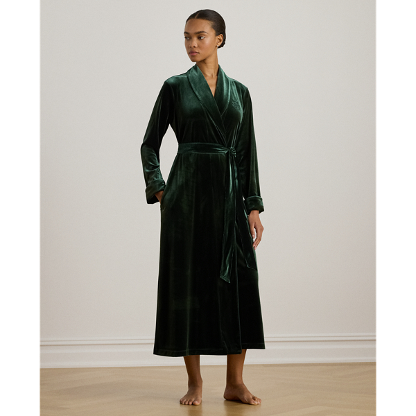 Ralph Lauren Velvet Long Shawl-collar Robe In Green