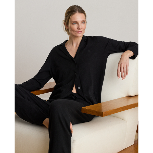 Ralph Lauren Cotton-cashmere Jersey Sleep Set In Black