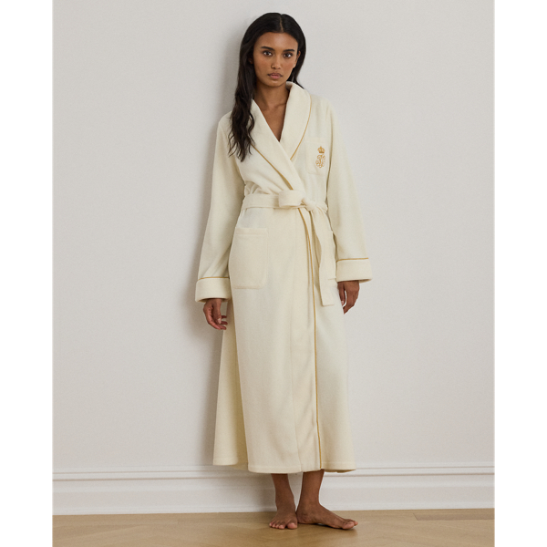Ralph Lauren Microfleece Long Shawl-collar Robe In White