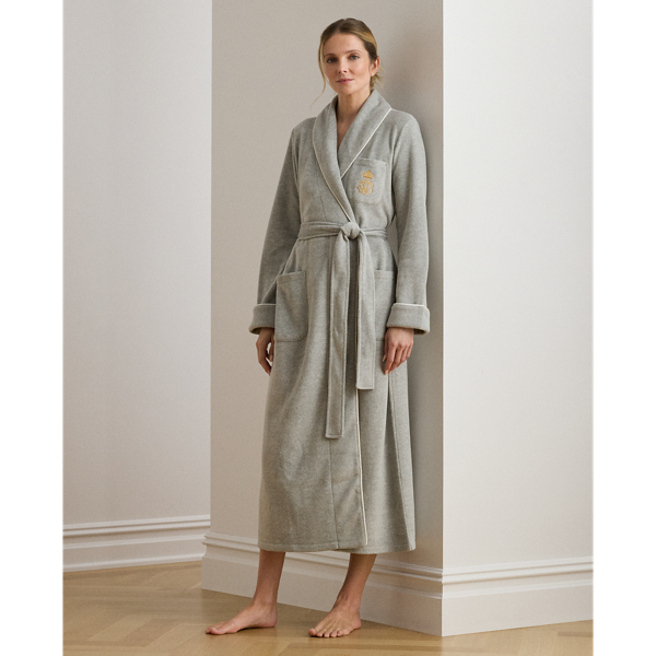 Ralph Lauren Microfleece Long Shawl-collar Robe In Gray