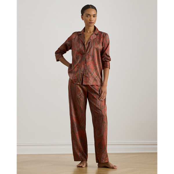 Ralph Lauren Paisley Satin Sleep Set In Red