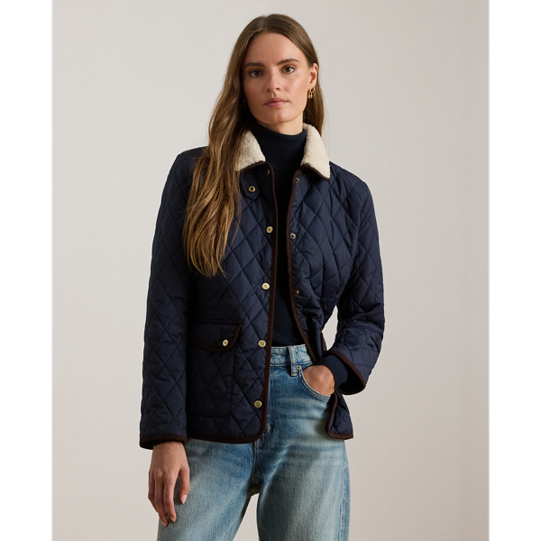 Ralph Lauren Faux-shearling-trim Quilted Jacket In Blue