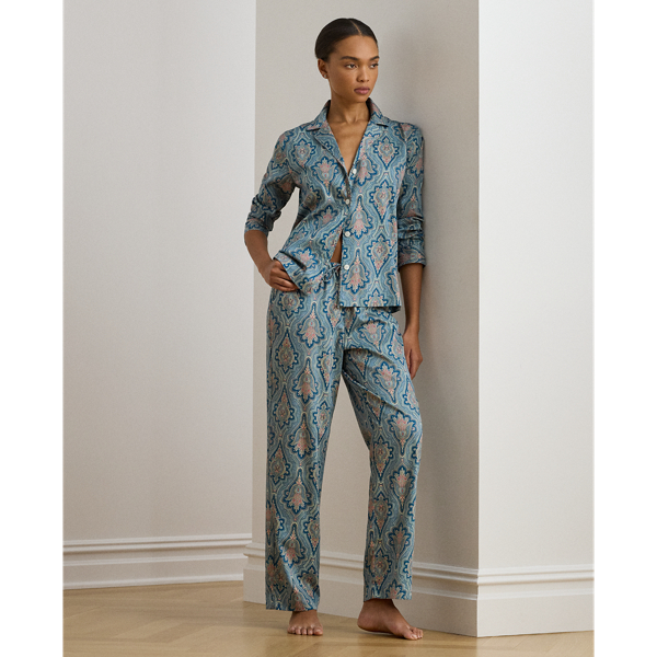 Ralph Lauren Paisley Cotton-blend Sateen Sleep Set In Blue