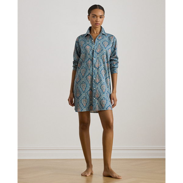 Ralph Lauren Paisley Cotton-blend-sateen Sleep Shirt In Blue