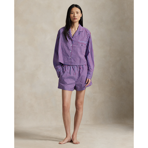 Ralph Lauren Crop Top & Boxer Poplin Pajama Set In Purple