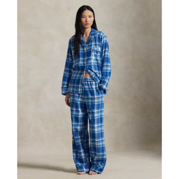Ralph Lauren Plaid Flannel Pajama Set In Blue