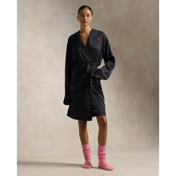 Polo Ralph Lauren Pink Pony Silk Robe In Onyx
