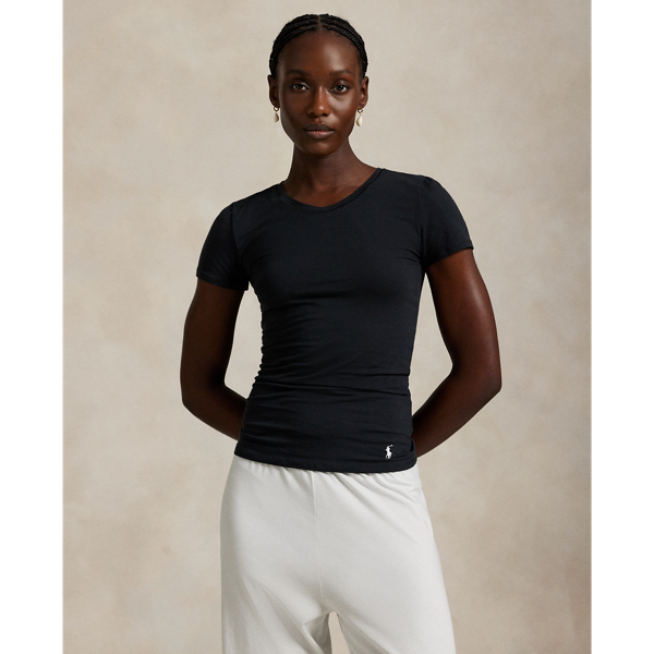 Ralph Lauren Stretch-cotton Crewneck Tee In Black