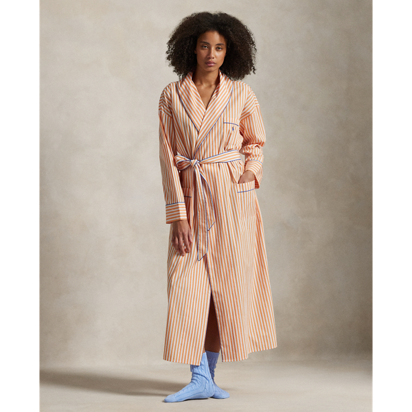 Polo Ralph Lauren Striped Cotton Poplin Robe In Tangerine
