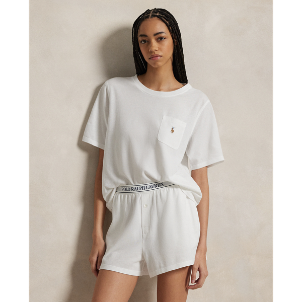 Polo Ralph Lauren Knit Tee & Boxer Short Pajama Set In White Cloud