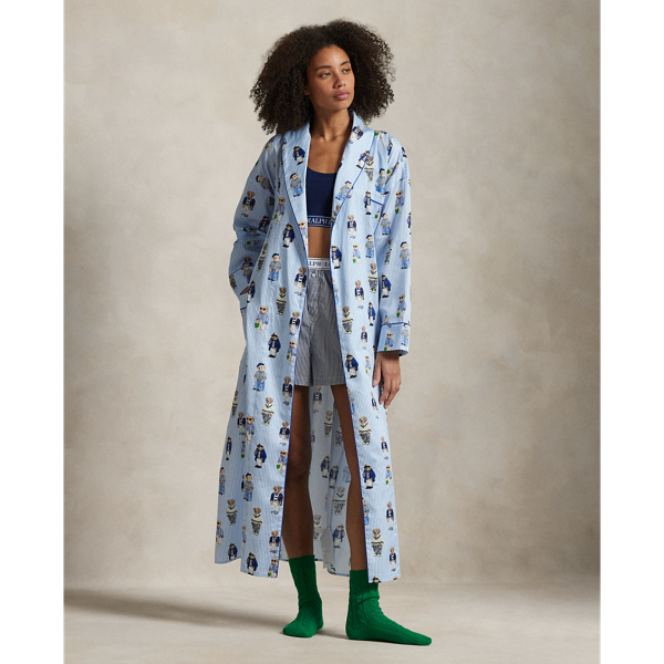Polo Ralph Lauren Bear Cotton Robe In Oxford Blue In Oxford Blue
