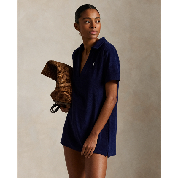 Ralph Lauren Blue Organic Cotton Terry Short Dress In Navy